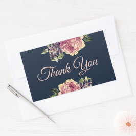 Adesivo Retangular Favor Floral de Aquarela Rosa e Azul Marinho Vinta