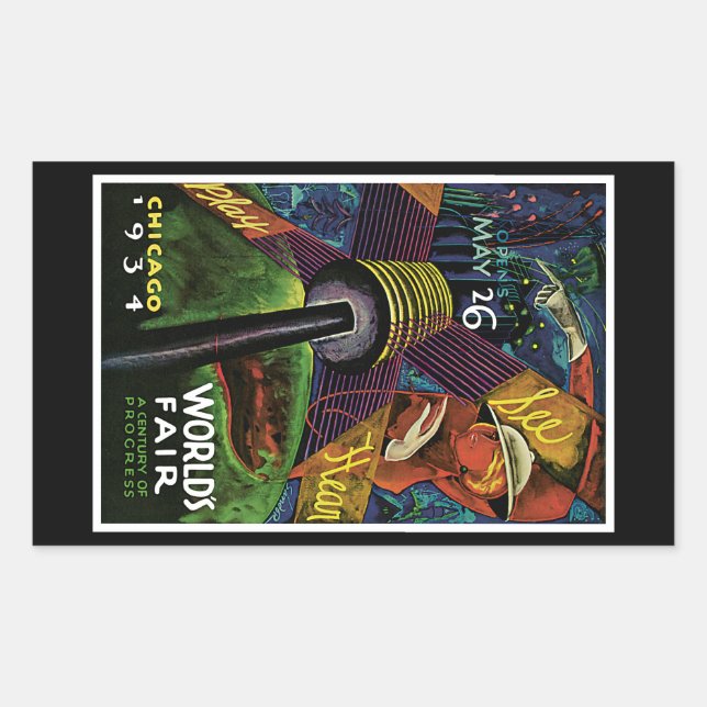 Adesivo Retangular Feira Mundial de Chicago de 1934 (Frente)