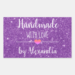 Adesivo Retangular Feita à mão com um script de brilho roxo amoroso