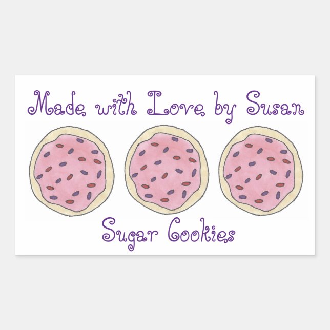Adesivo Retangular Feita com amor - Cookie de Açúcar Personalizado (Frente)
