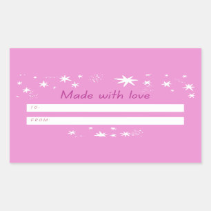 Adesivo Retangular Feita com o Amor rosa e estrelas