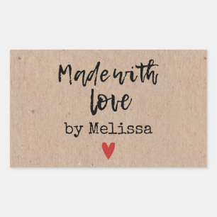 Adesivo Retangular Feito Com Amor, Kraft