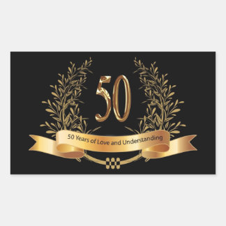 Adesivo Retangular Feliz 50º Ouro de aniversário de casamento, saia d