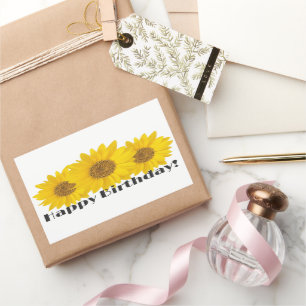 Adesivo Retangular Feliz Aniversário Amarelo Girassóis