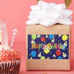 Adesivo Retangular Feliz aniversario azul festivo