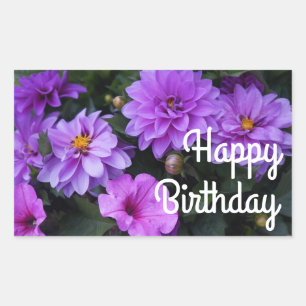 Adesivo Retangular Feliz Aniversário Dahlia Lilac e Petunia Stickers