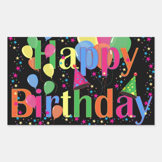 Adesivo Retangular Feliz Aniversário Feliz e Simples (Frente)