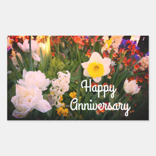 Adesivo Retangular Feliz Aniversário Flores de primavera #1-1