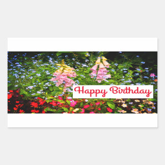 Adesivo Retangular Feliz Aniversário Flores de primavera #7-2