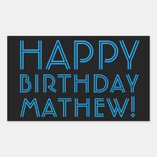 Adesivo Retangular Feliz Aniversário (QUALQUER NOME)   Azul e Preto (