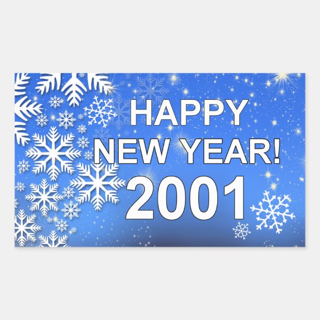 Adesivo Retangular Feliz ano novo Snowflakes 2001 (Frente)