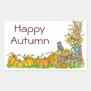 Adesivo Retangular Feliz Autumn Stickers Pumpkin Patch Crow