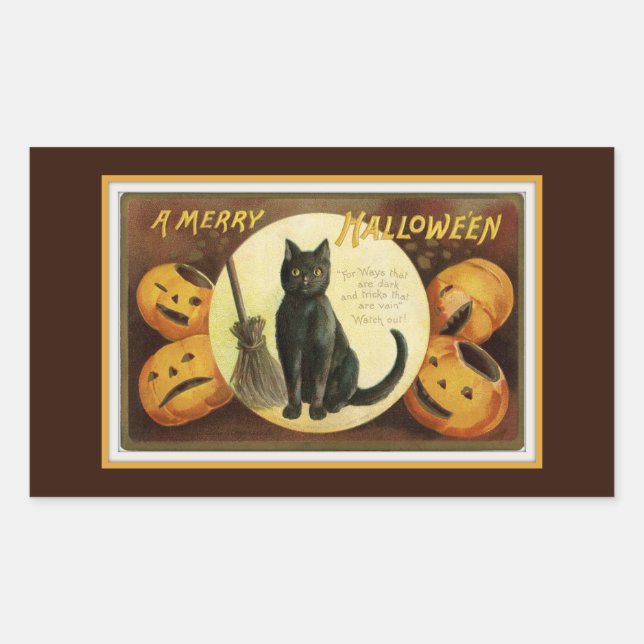 Adesivo Retangular Feliz Black Cat and Pumpkins Brown (Frente)
