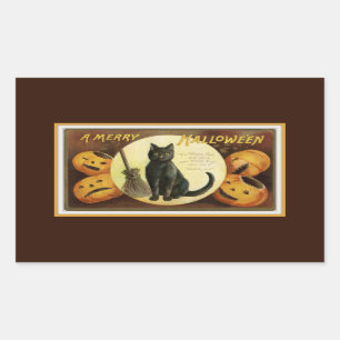Adesivo Retangular Feliz Black Cat and Pumpkins Brown