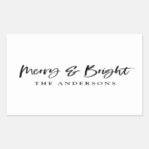 Adesivo Retangular Feliz & Brilhar texto do script moderno, natal
