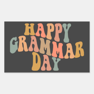 Adesivo Retangular Feliz Dia da Gramática, Retro Wavy