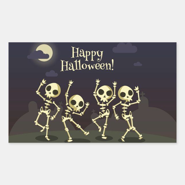 Adesivo Retangular Feliz Dia das Bruxas (Happy Halloween Skeltons Zazzle stickers!)