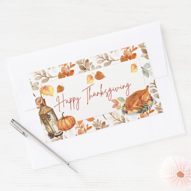 Adesivo Retangular Feliz Dia de Ação de Graças - Turquia (Envelope)