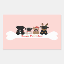 Adesivo Retangular Feliz Dia de Natal Cachorros