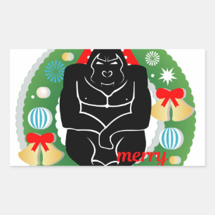 Adesivo Retangular Feliz gorila de natal