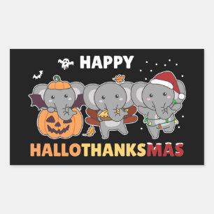 Adesivo Retangular Feliz Hallothanksmas Elefante de Natal S