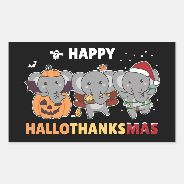 Adesivo Retangular Feliz Hallothanksmas Elefante de Natal S (Frente)