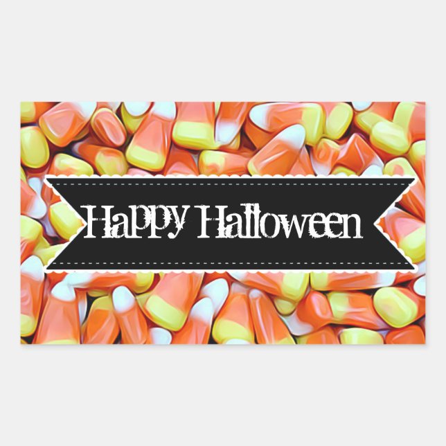 Adesivo Retangular Feliz Halloween Candy Candy Corn Stickers (Frente)