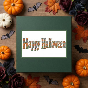 Adesivo Retangular Feliz Halloween Laranja Teia de Aranha de Outono A