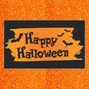 Adesivo Retangular Feliz Halloween Vintage Laranja e Preto