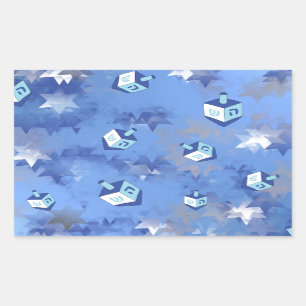 Adesivo Retangular Feliz Hanukkah Challing Stars and Dreidels