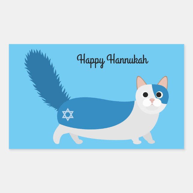 Adesivo Retangular Feliz Hanukkah Kitty Cat (Frente)