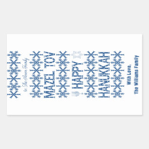 Adesivo Retangular Feliz Hanukkah Mazel Tov Star de David Menorah