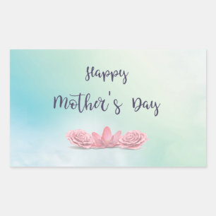 Adesivo Retangular Feliz-Mãe-Dia-com-cor-de-rosa-Flores
