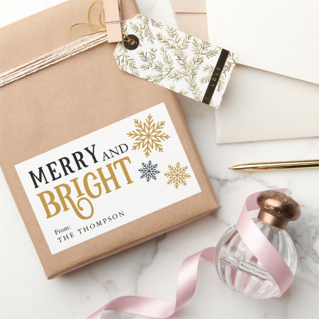 Adesivo Retangular Feliz mínima moderna e Natal brilhante (Presentear)