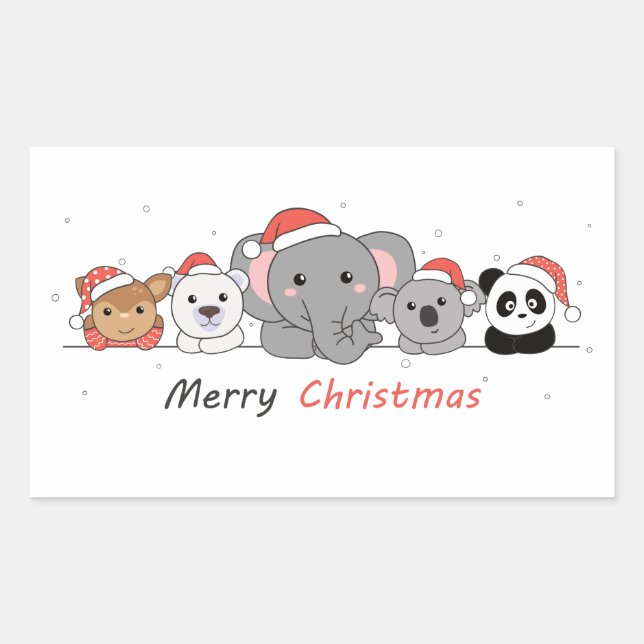 Adesivo Retangular Feliz Natal Animais Fofos Squ (Frente)