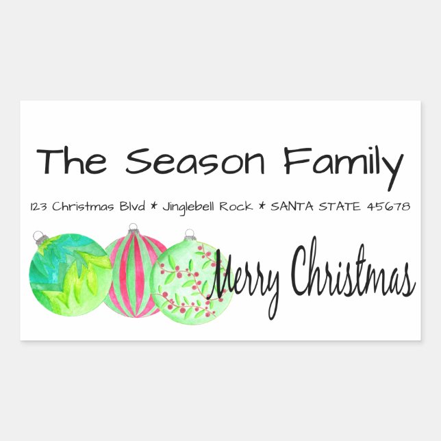 Adesivo Retangular Feliz Natal, baubles de água (Frente)