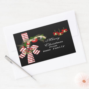 Adesivo Retangular Feliz Natal Black Red Balls Dourado Festa Xmas