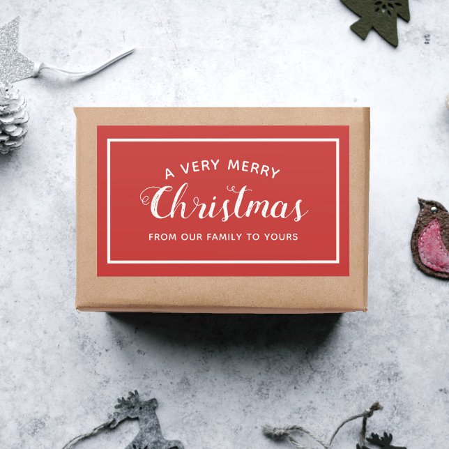 Adesivo Retangular Feliz Natal Da Nossa Família Red Sticker (A very Merry Christmas from my family to yours 🎄)