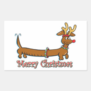 Adesivo Retangular Feliz Natal Dachshund