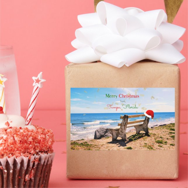 Adesivo Retangular Feliz Natal de Tampa, Flórida, (Festa)