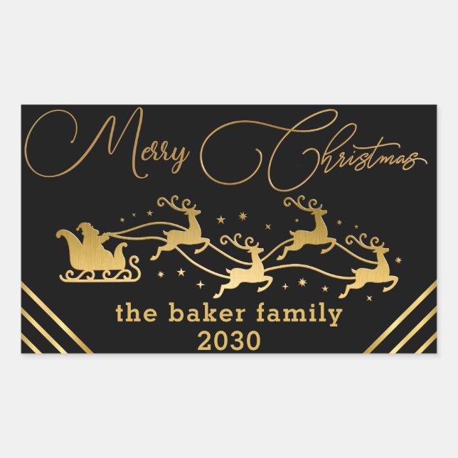 Adesivo Retangular Feliz Natal Dos Papais noeis Reindeer Negra (Frente)