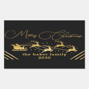 Adesivo Retangular Feliz Natal Dos Papais noeis Reindeer Negra
