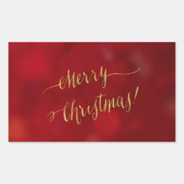 Adesivo Retangular Feliz Natal Faux Gold Foil Cartões de natal