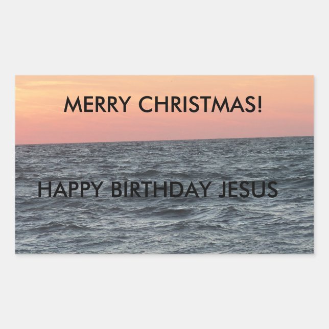 Adesivo Retangular Feliz Natal Feliz Aniversário Jesus Sol Oceano (Frente)