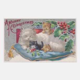 Adesivo Retangular Feliz Natal Gatinhos