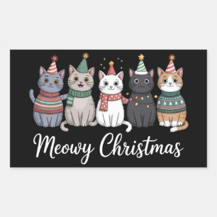 Adesivo Retangular Feliz Natal Meowy Ano Felino Amante de Gatos Xmas