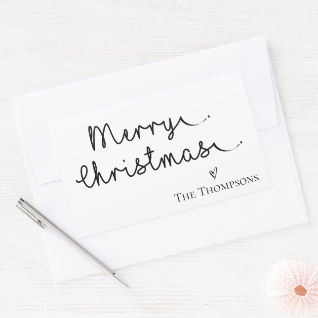 Adesivo Retangular Feliz Natal Minimalista Preto e Branco (Envelope)