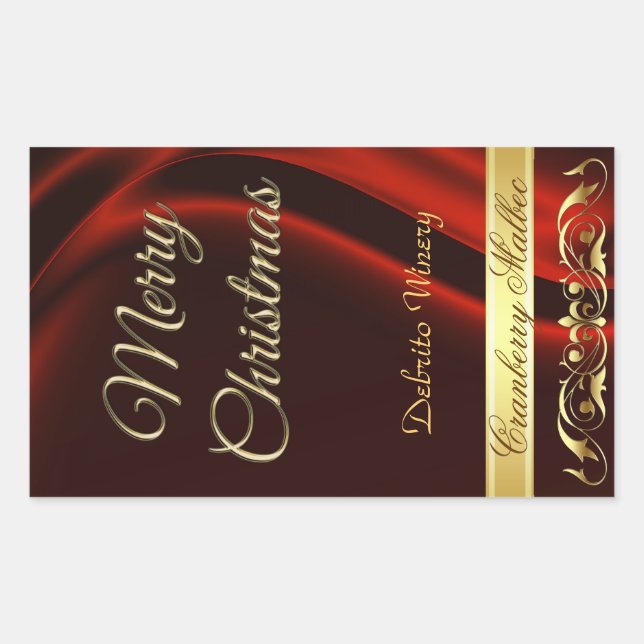 Adesivo Retangular Feliz Natal Vinho de Rolagem de Feriado Vermelho (Frente)