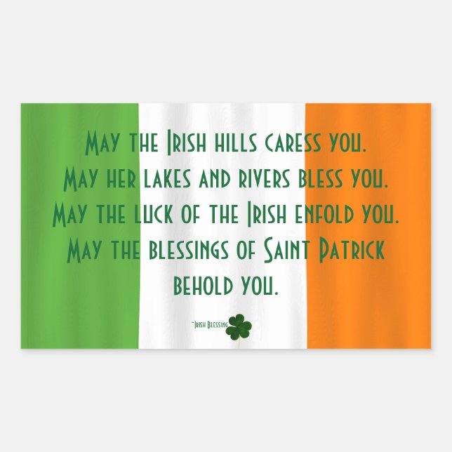 Adesivo Retangular Feliz Rua, Bênção da Bandeira Irlandesa Shamrock (Frente)