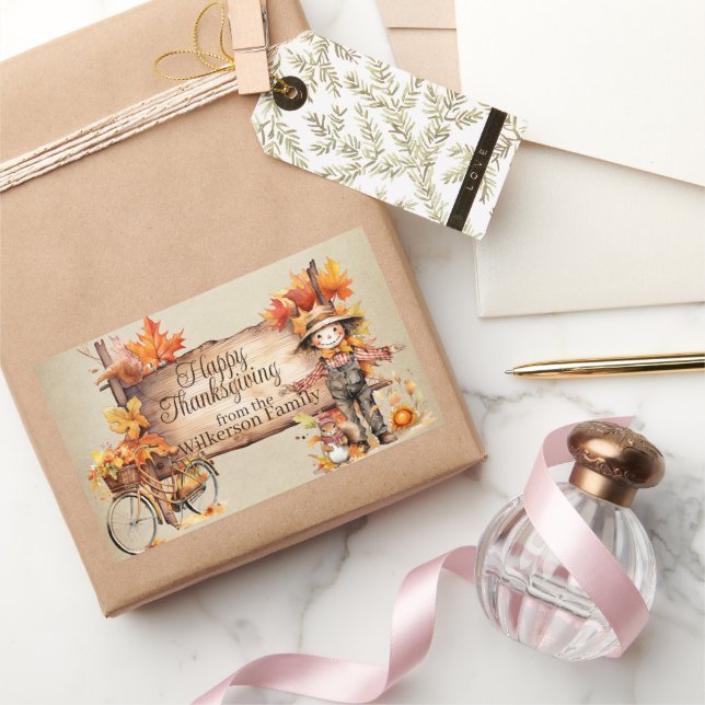 Adesivo Retangular Feliz Sinal de Ação de Graças e Cena de outono (Presentear)